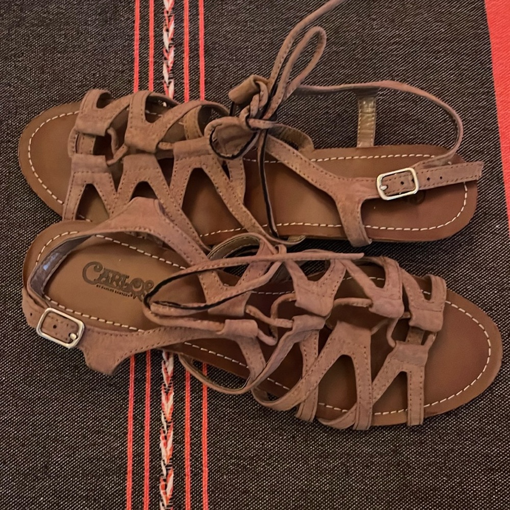 Carlos Santana tie-up sandals, mini heel, women’s size 9.5